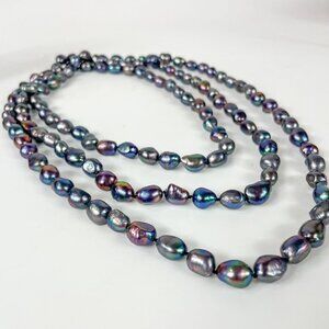 Long Peacock Baroque Pearl Knotted Necklace 31 Iridescent Multicolor